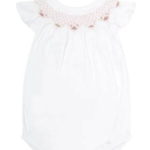 Smocked Baby Bodysuit with Pink Rose Detail